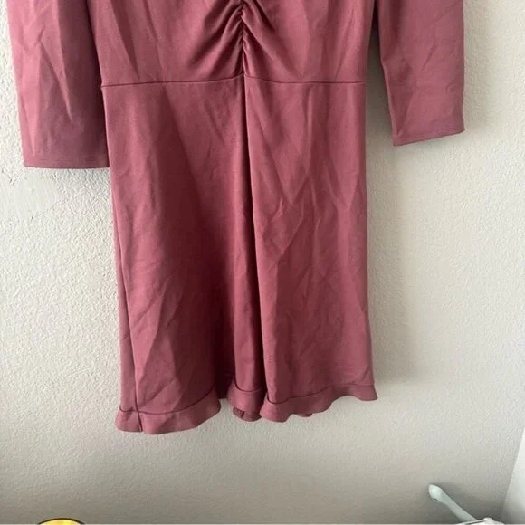 Express V-Neck Ruffle Hem Fit And Flare Dress Dusty Pink Size Small - Picture 5 of 9